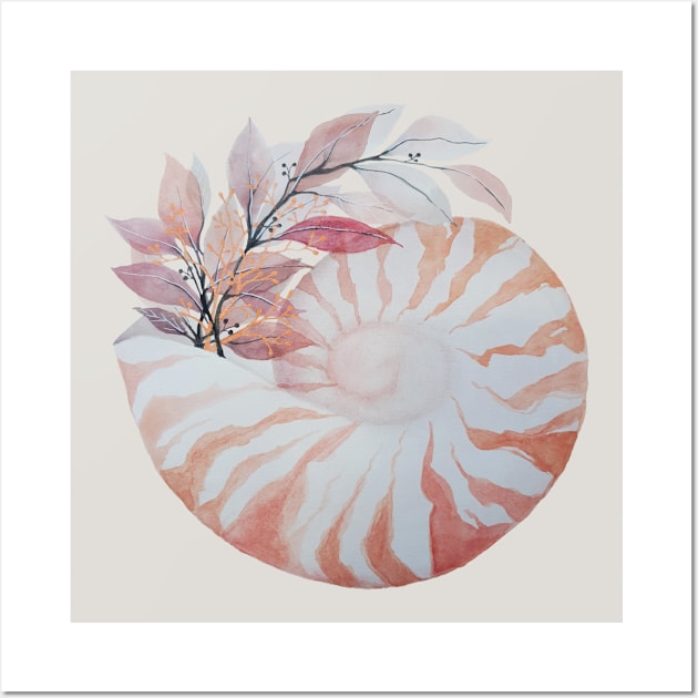 Watercolor Botanical Arrangement with Nautilus shell Wall Art by Jessfm